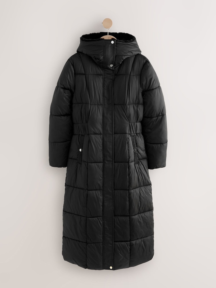 Black Shower Resistant Padded Longline Coat - Image 1 of 4 Black Shower Resistant Padded Longline Coat - Image 1 of 4