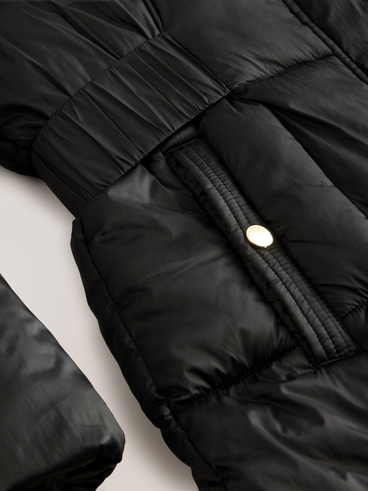 Black Shower Resistant Padded Longline Coat - Image 4 of 4 Black Shower Resistant Padded Longline Coat - Image 4 of 4