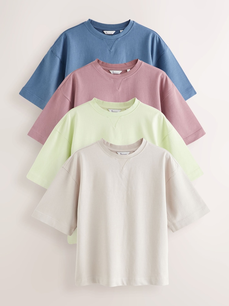 Blue/Grey/Pink/Green 4 Pack Oversized Heavyweight T-shirts - Image 1 of 3