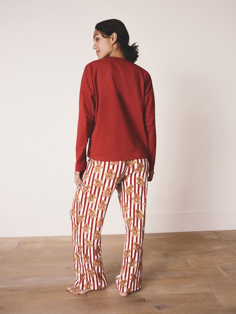 Red Gingerbread Matching Family Christmas Cosy Long Sleeve Pyjamas - Image 2 of 10