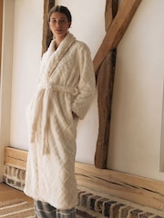 Cream Argyle Cosy Fleece Robe - Image 2 of 9