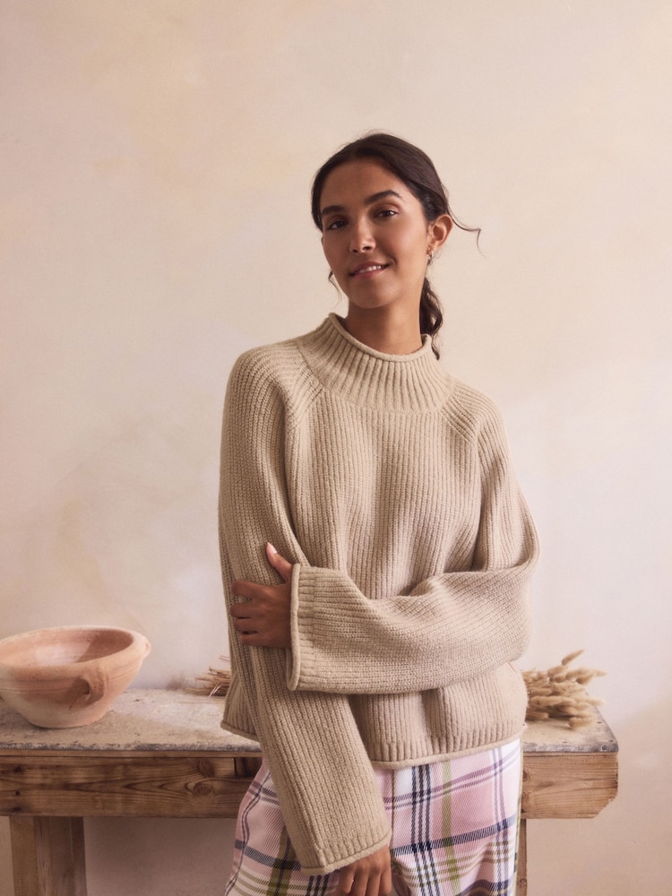 Neutral Knitted Funnel Neck Jumper - Image 2 of 10
