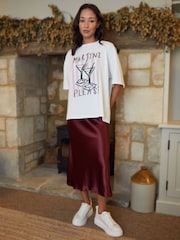 Threadbare Red Satin Midi Skirt - Image 1 of 4