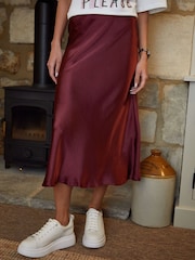 Threadbare Red Satin Midi Skirt - Image 2 of 4