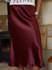 Threadbare Red Satin Midi Skirt - Image 3 of 4