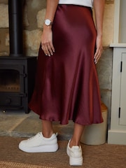 Threadbare Red Satin Midi Skirt - Image 4 of 4