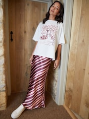 Threadbare Berry Stripe Maxi Satin Slip Skirt - Image 1 of 4