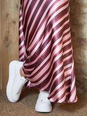 Threadbare Berry Stripe Maxi Satin Slip Skirt - Image 4 of 4