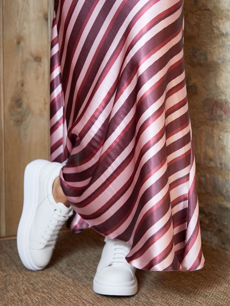 Threadbare Berry Stripe Maxi Satin Slip Skirt - Image 4 of 4