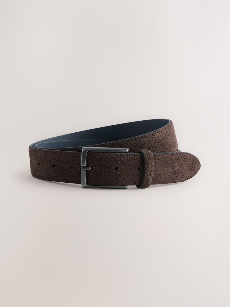 Brown Suede Perforated Belt - Image 1 of 3 Brown Suede Perforated Belt - Image 1 of 3