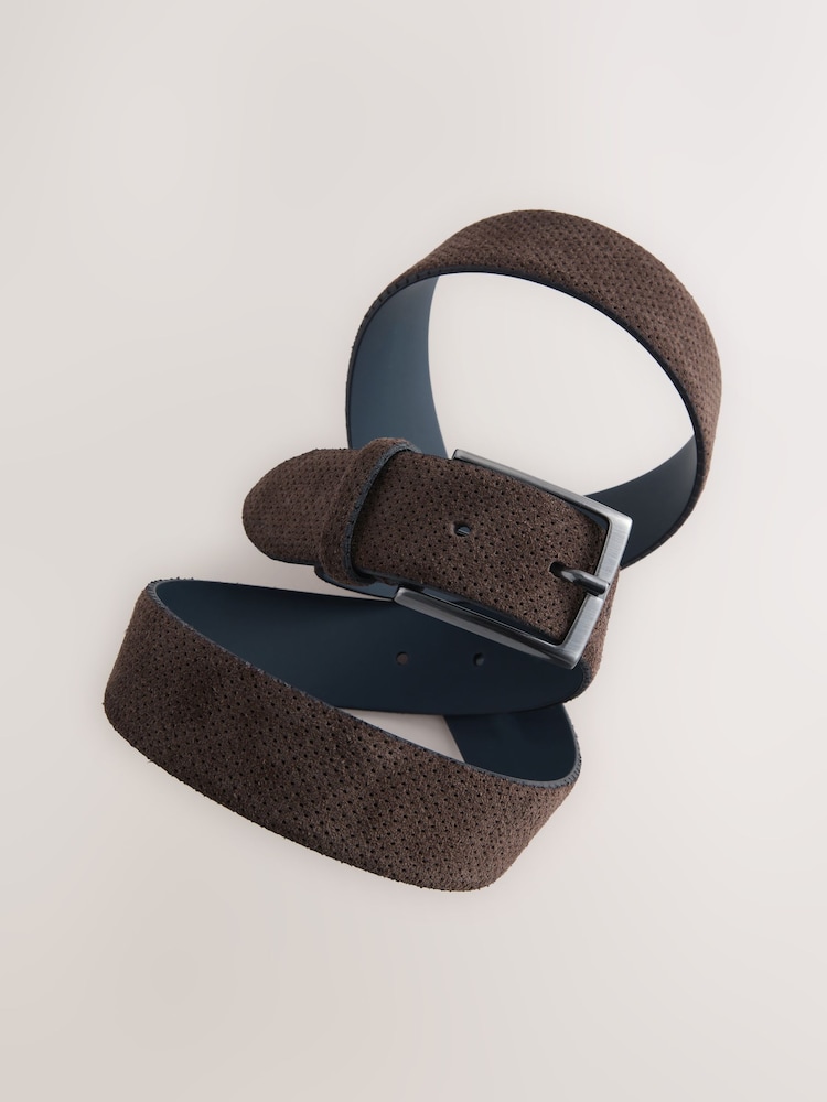 Brown Suede Perforated Belt - Image 2 of 3 Brown Suede Perforated Belt - Image 2 of 3