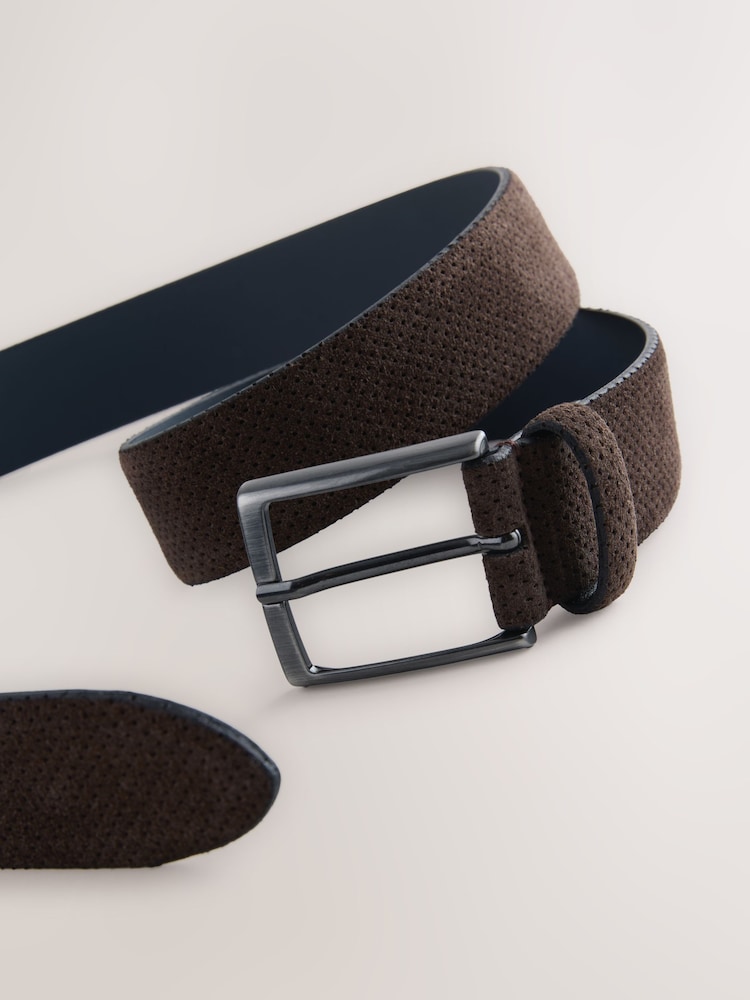 Brown Suede Perforated Belt - Image 3 of 3 Brown Suede Perforated Belt - Image 3 of 3