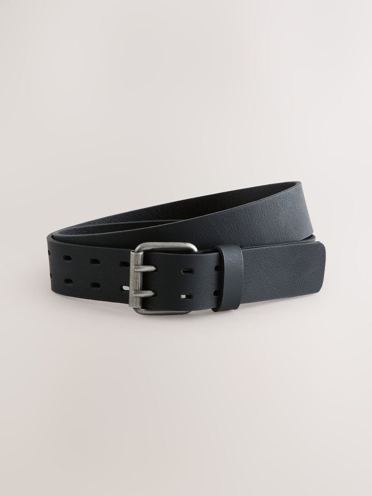 Black Double Prong Casual Leather Belt - Image 1 of 3