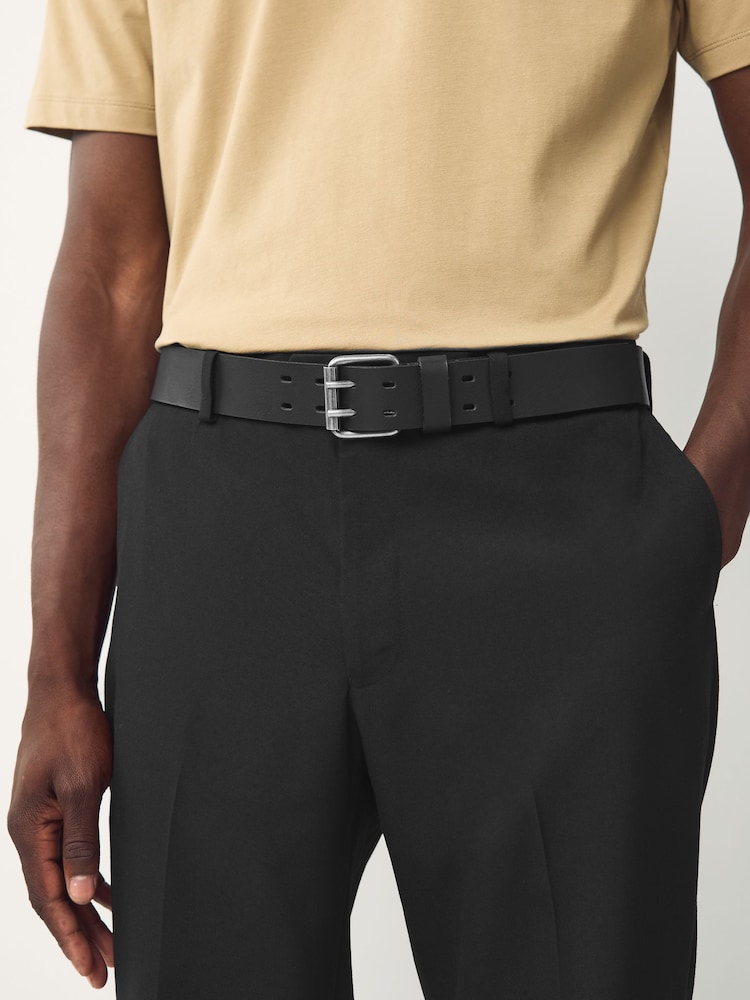 Black Double Prong Casual Leather Belt - Image 1 of 4 Black Double Prong Casual Leather Belt - Image 1 of 4