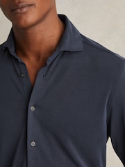 Reiss Navy Bobby Modal-Blend Cutaway-Collar Shirt Regular-Fit - Image 3 of 7