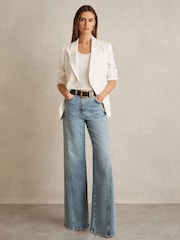 Reiss Light Blue Fern Petite Twist Seam Wide Leg Jeans - Image 1 of 7