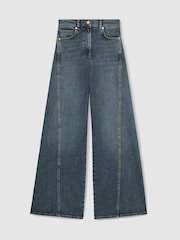 Reiss Mid Blue Fern Twist Seam Wide Leg Jeans - Image 2 of 6