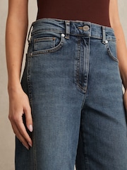 Reiss Mid Blue Fern Twist Seam Wide Leg Jeans - Image 4 of 6