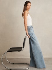 Reiss Light Blue Fern Twist Seam Wide Leg Jeans - Image 1 of 7
