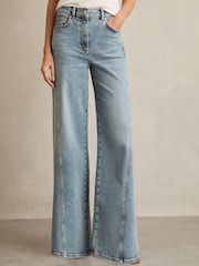 Reiss Light Blue Fern Twist Seam Wide Leg Jeans - Image 3 of 7