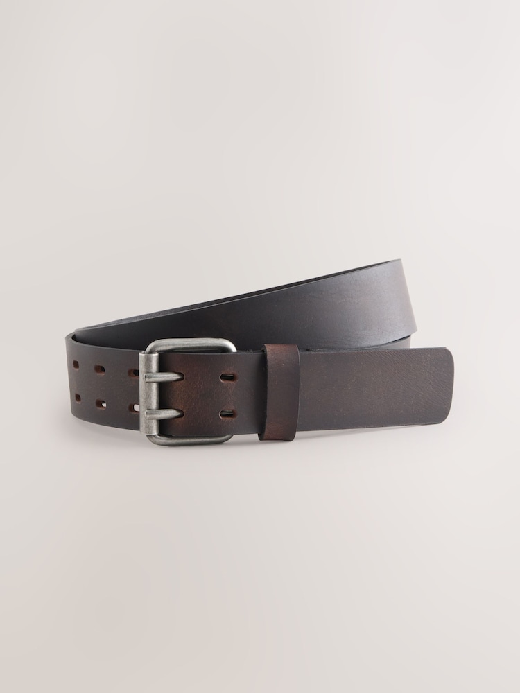 Brown Double Prong Casual Leather Belt - Image 1 of 2
