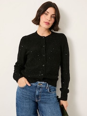 FatFace Jasmine Black Sparkle Knitted Cardigan - Image 1 of 6