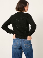 FatFace Jasmine Black Sparkle Knitted Cardigan - Image 2 of 6