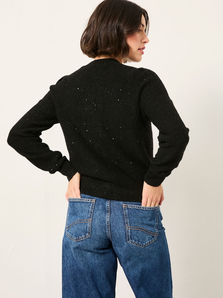 FatFace Jasmine Black Sparkle Knitted Cardigan - Image 2 of 6