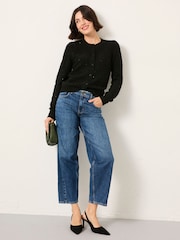 FatFace Jasmine Black Sparkle Knitted Cardigan - Image 3 of 6