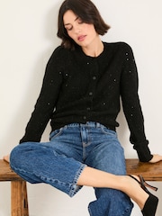 FatFace Jasmine Black Sparkle Knitted Cardigan - Image 5 of 6