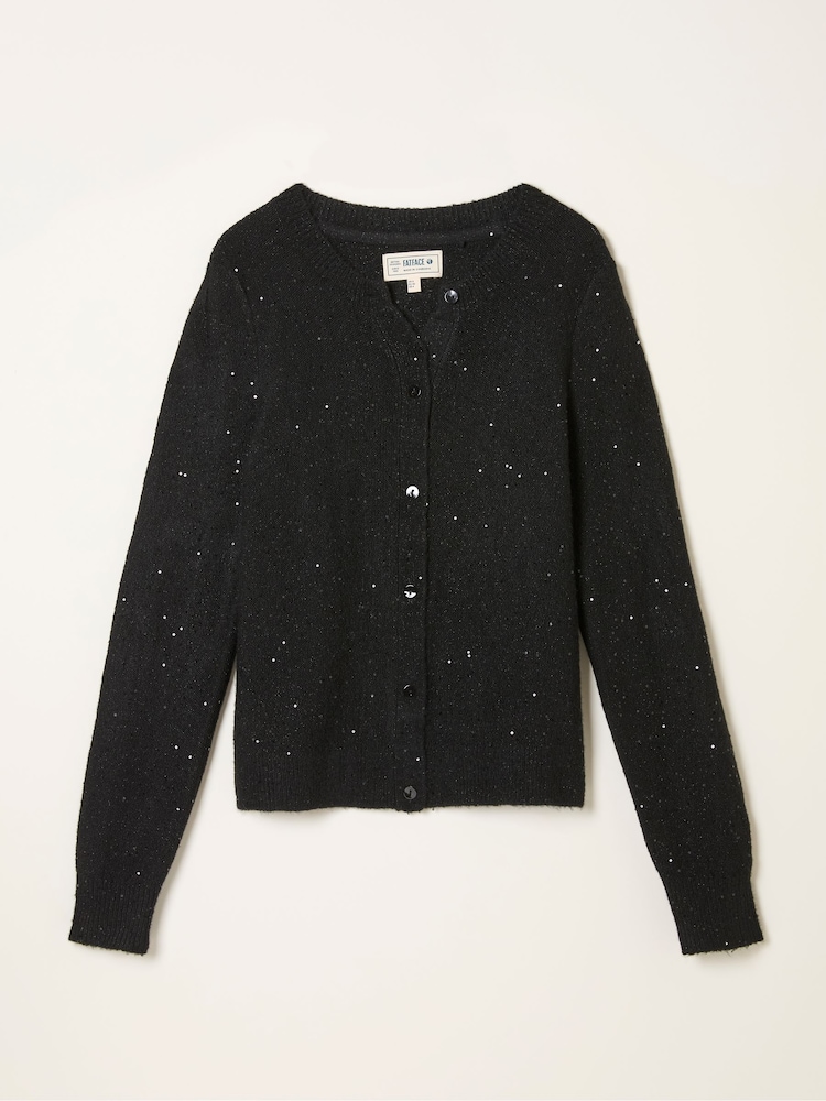 FatFace Jasmine Black Sparkle Knitted Cardigan - Image 6 of 6