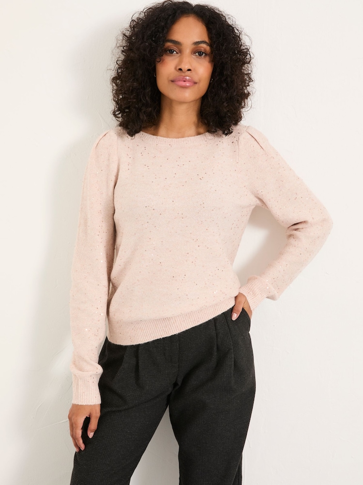 FatFace Jasmine Pale Pink Sparkle Knitted Jumper - Image 1 of 5