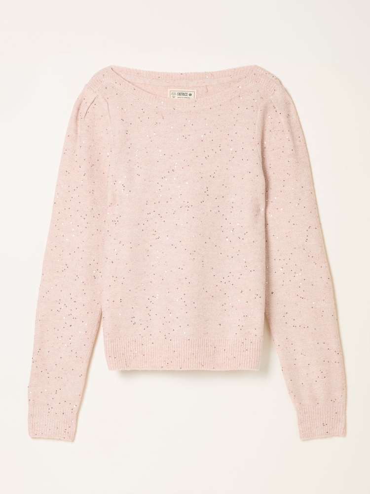 FatFace Jasmine Pale Pink Sparkle Knitted Jumper - Image 5 of 5