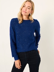 FatFace Jasmine Cobalt Blue Sparkle Knitted Jumper - Image 1 of 5