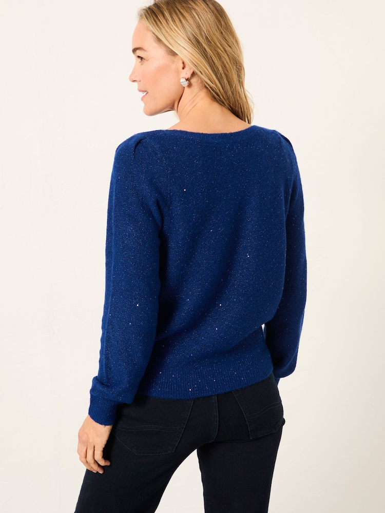 FatFace Jasmine Cobalt Blue Sparkle Knitted Jumper - Image 2 of 5