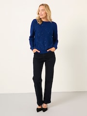 FatFace Jasmine Cobalt Blue Sparkle Knitted Jumper - Image 3 of 5