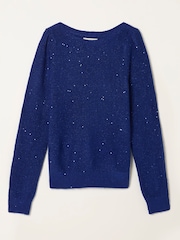 FatFace Jasmine Cobalt Blue Sparkle Knitted Jumper - Image 5 of 5