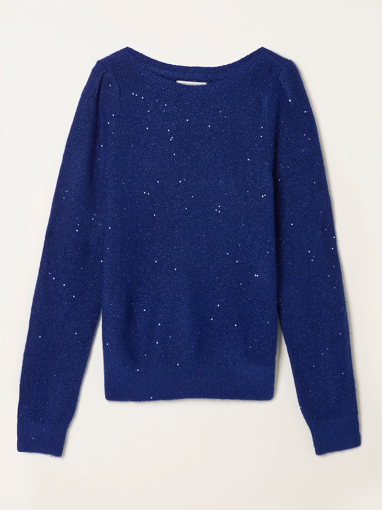 FatFace Jasmine Cobalt Blue Sparkle Knitted Jumper - Image 5 of 5