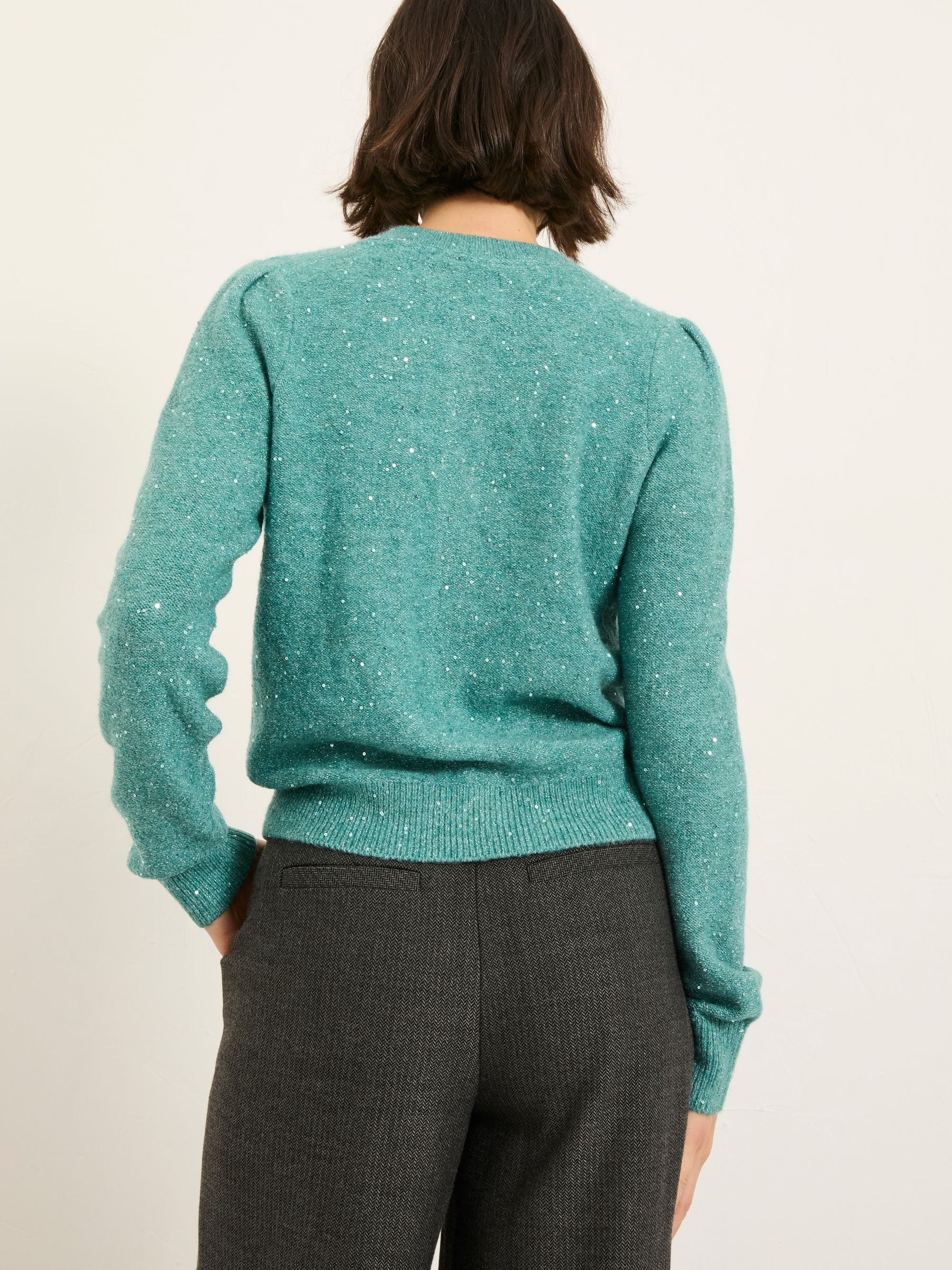 Buy FatFace Jasmine Aqua Blue Sparkle Knitted Cardigan from the