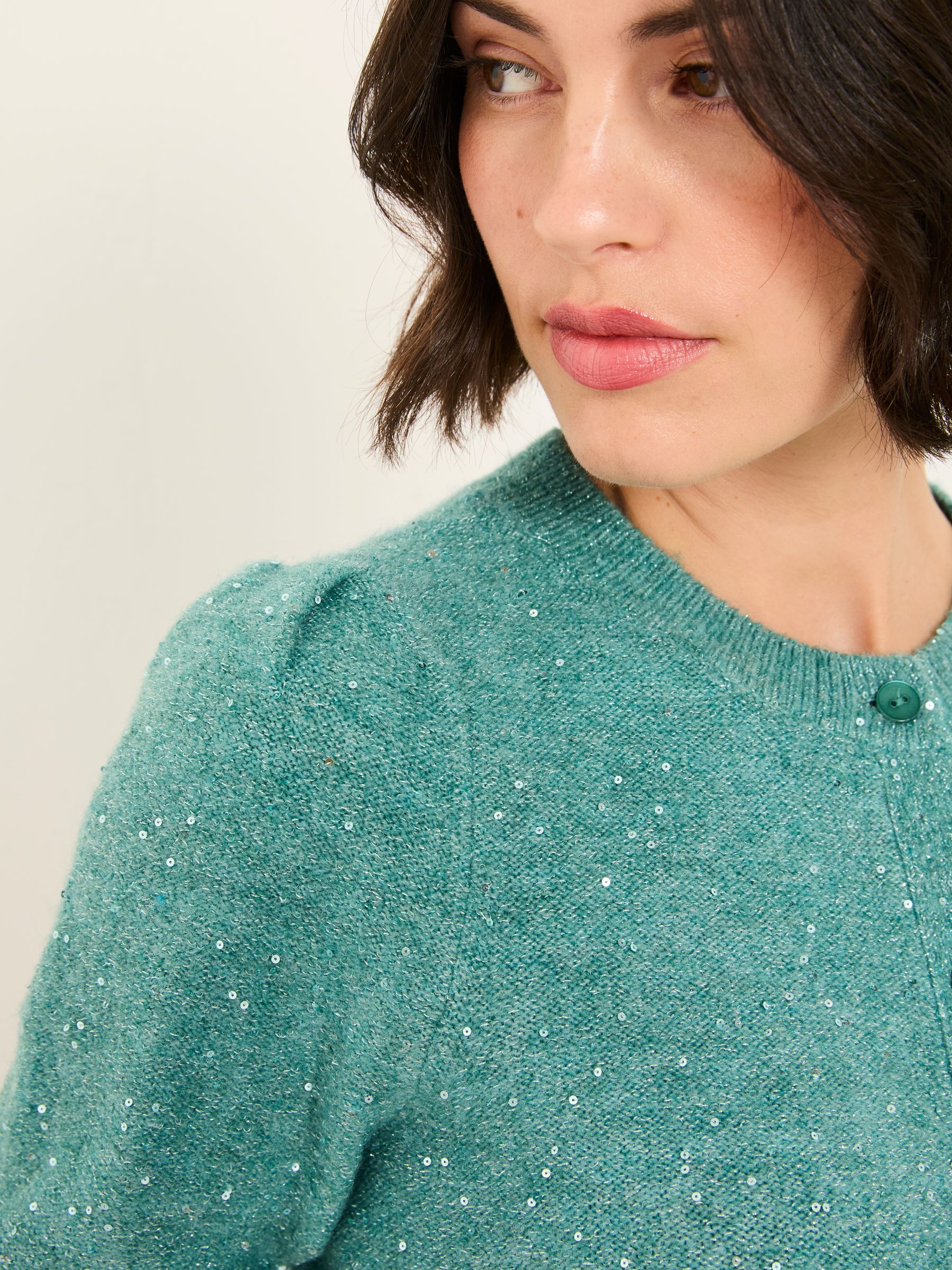 Buy FatFace Jasmine Aqua Blue Sparkle Knitted Cardigan from the