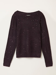 FatFace Jasmine Burgundy Red Sparkle Knitted Jumper - Image 1 of 1