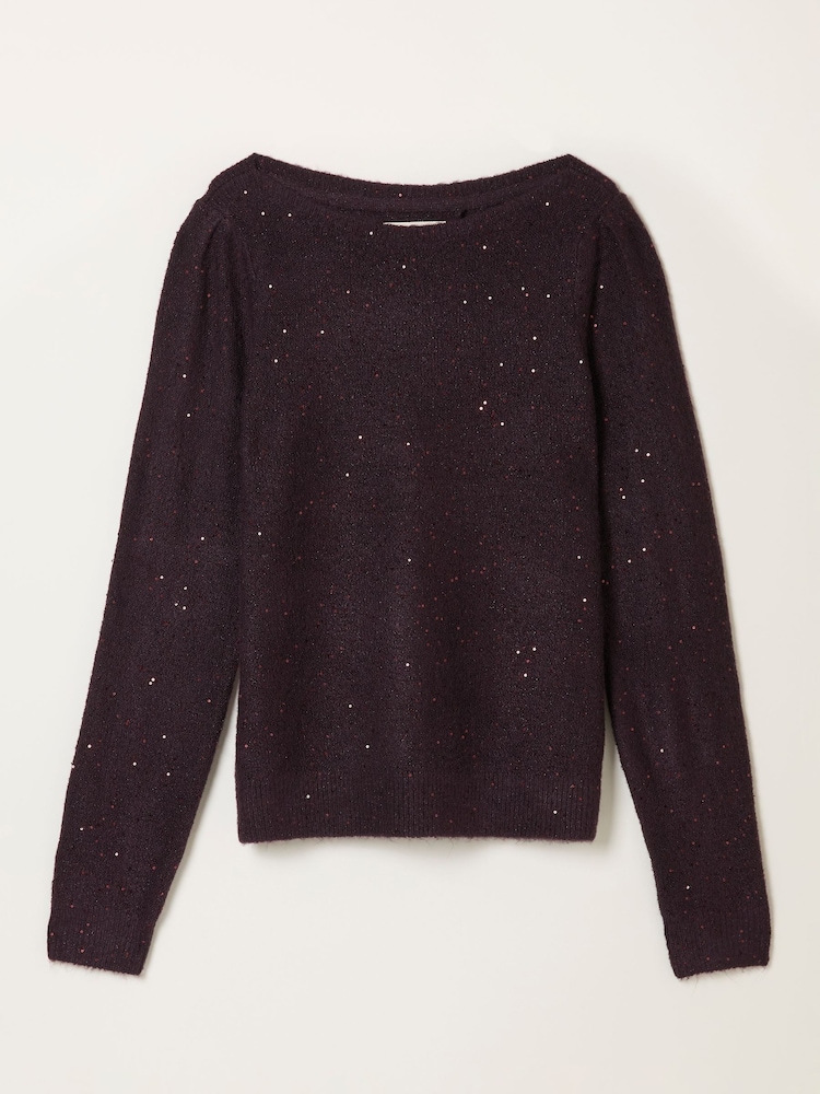 FatFace Jasmine Burgundy Red Sparkle Knitted Jumper - Image 1 of 1