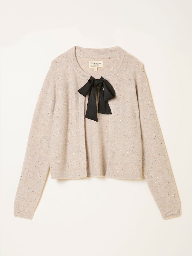 FatFace Jasmine Ivory Sparkle Tie Front Knitted Cardigan - Image 5 of 5