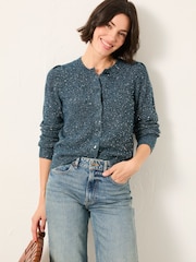 FatFace Jasmine Teal Blue Sparkle Knitted Cardigan - Image 1 of 6