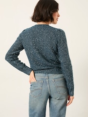 FatFace Jasmine Teal Blue Sparkle Knitted Cardigan - Image 2 of 6