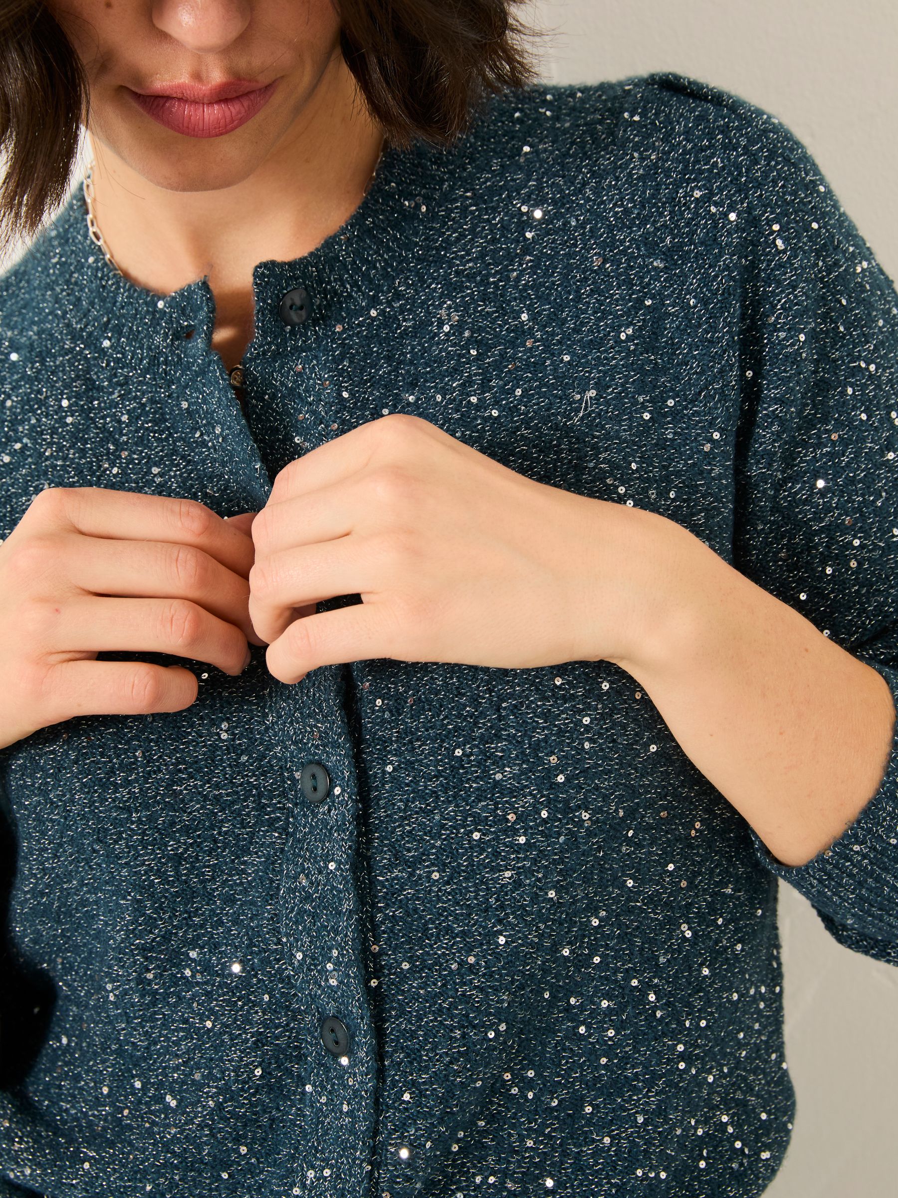 Buy FatFace Jasmine Teal Blue Sparkle Knitted Cardigan from Next USA