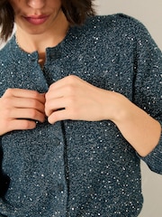 FatFace Jasmine Teal Blue Sparkle Knitted Cardigan - Image 3 of 6