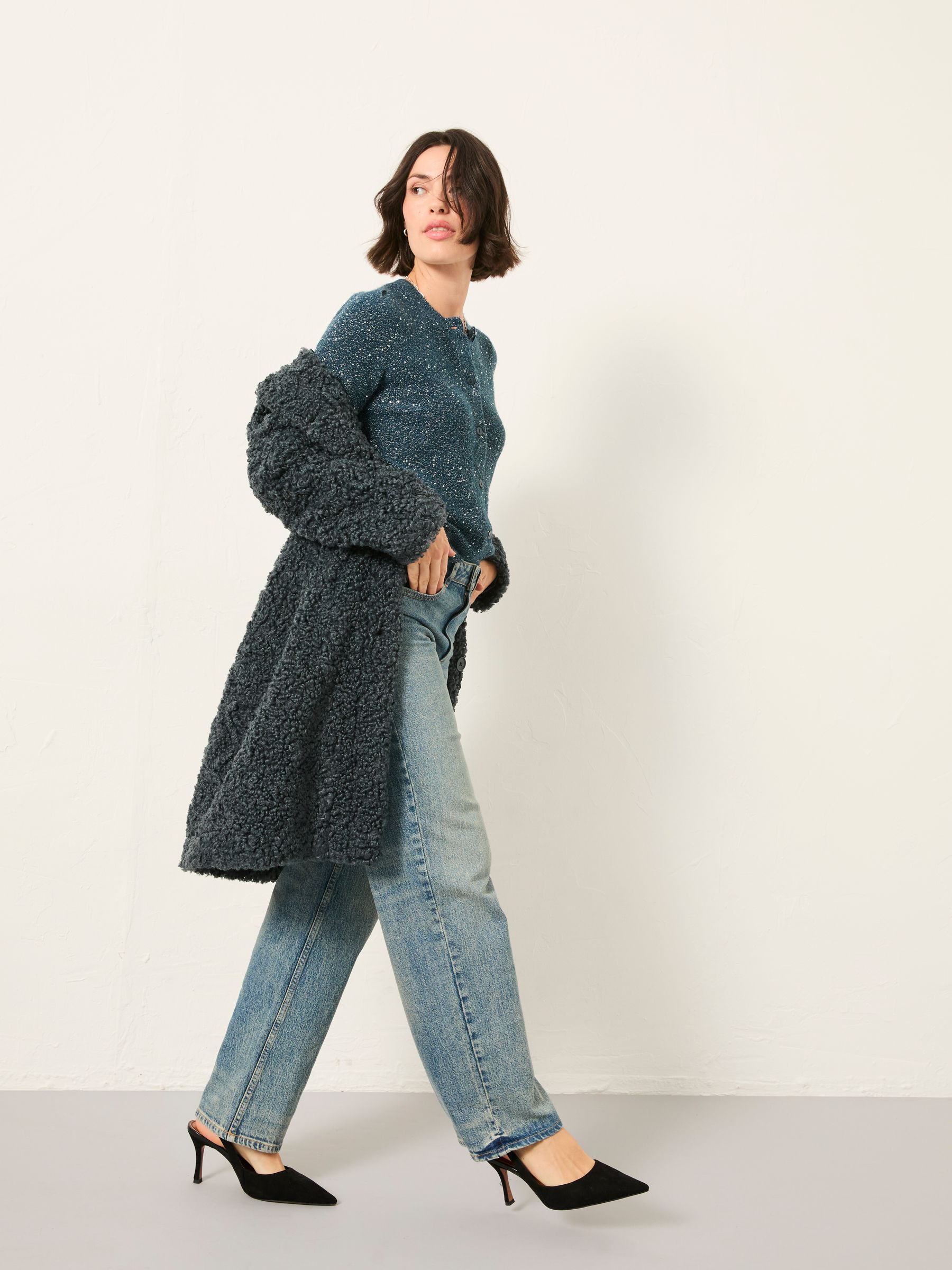Buy FatFace Jasmine Teal Blue Sparkle Knitted Cardigan from Next USA