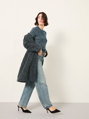 FatFace Jasmine Teal Blue Sparkle Knitted Cardigan - Image 5 of 6