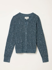 FatFace Jasmine Teal Blue Sparkle Knitted Cardigan - Image 6 of 6